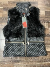 Celsius Premium 100% Vegan Fur Vest Size Medium Black Zipper Pockets Sleeveless