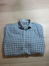 Men's Thomas Dean Dress Shirt LARGE Blue white Long Sleeve Cotton Flip Cuff