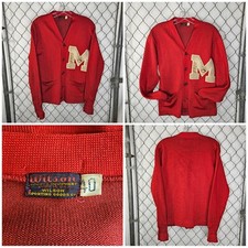 VTG 40s Wilson Sporting Goods Red Varsity 'M' Letterman Cardigan Size 40 Medium