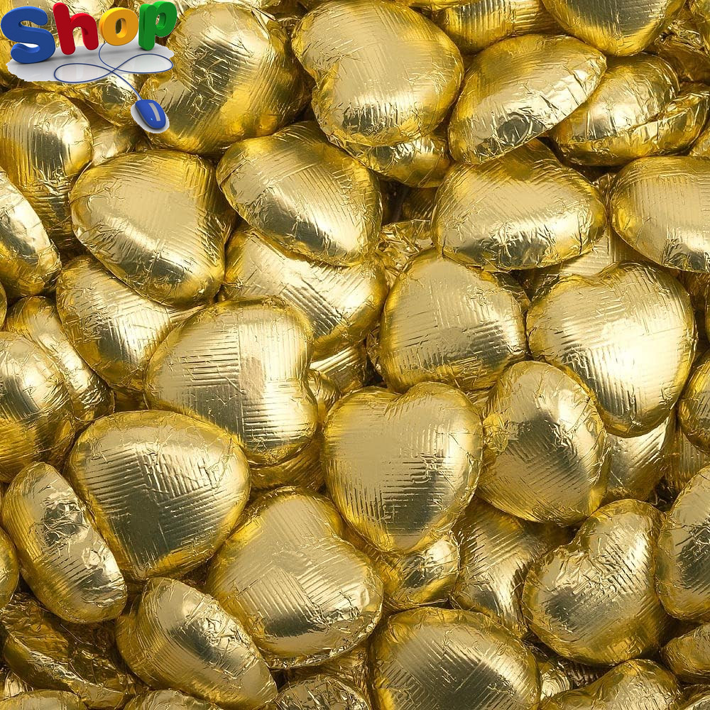 Dark Chocolate Foiled Hearts, 30 Chocolates, Gold Foil