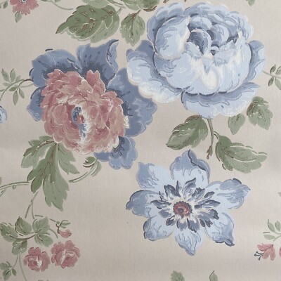 VTG Wallpaper Ivory Rose Floral Print Open Roll