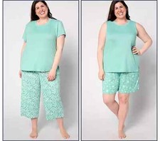 MUK LUKS Cloud Knit Short, Capri, Tee,  Tank PJ Set-Leaf Green-XS A640310