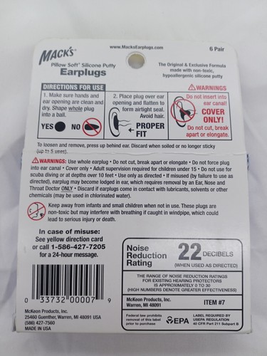 6 paia tappi per orecchie stucco in silicone morbido cuscino Mack's per dormire russare nuoto - Foto 2 di 5