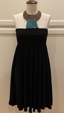 Women’s Sz 2 CACHE Cleopatra Style Faux Turquoise & Gold Beaded Black Dress LN