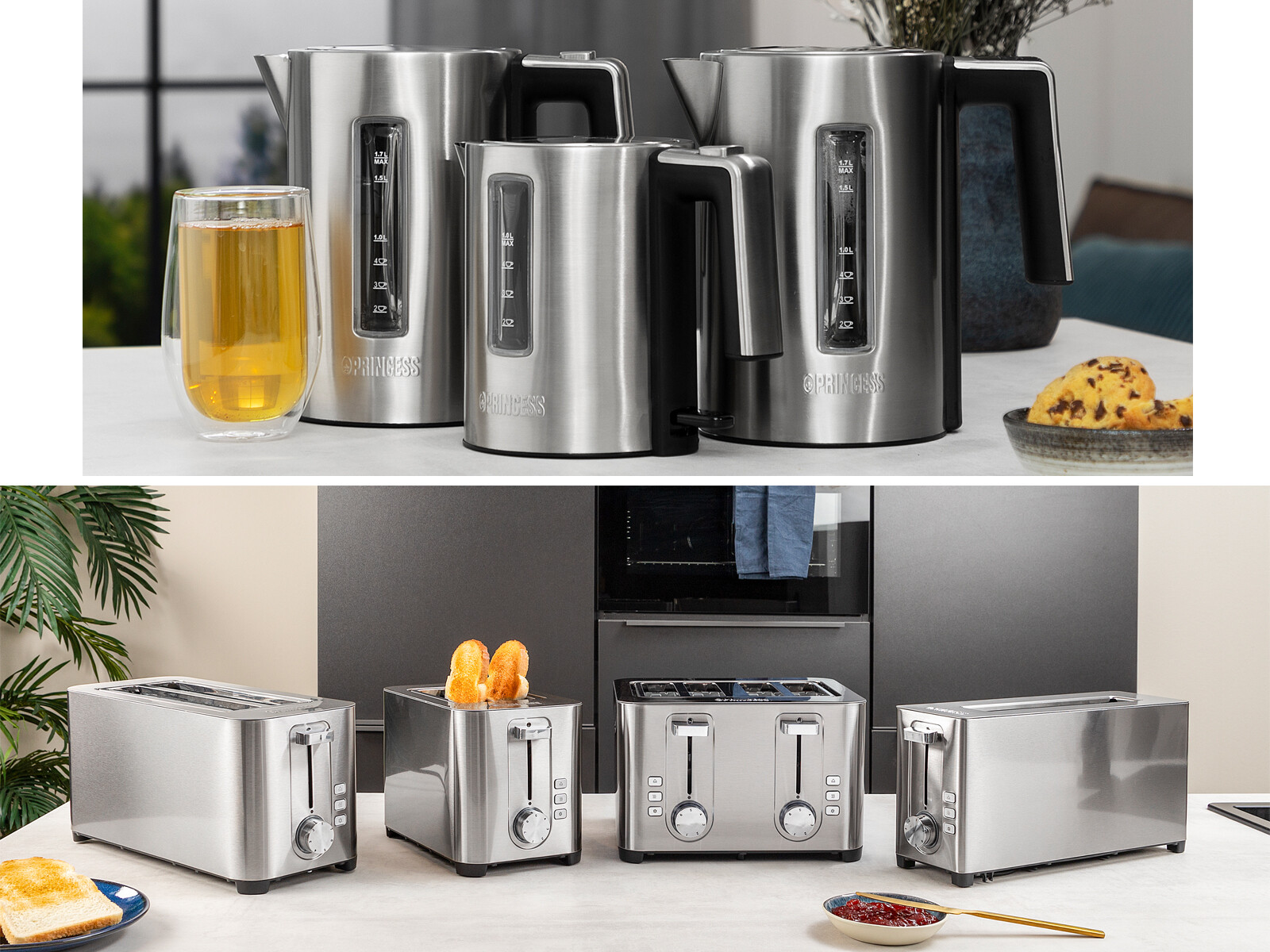 Mini + Großer Toster Langschlitztoaster klein und schmal Wasserkocher ohne Kabel