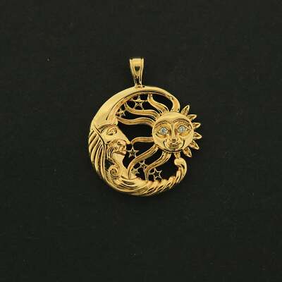 14k Gold Sun and Moon Charm Crescent Moon Pendant 14k Gold