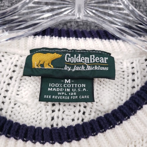 VINTAGE Golden Bear Jack Nicklaus Sweater Mens Medium White Golf Cable Knit USA - Picture 9 of 11