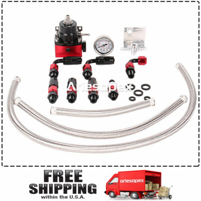 #ad 100psi Universal Adjustable Fuel Pressure Regulator Kit Guage AN6 Fitting Red $33.59