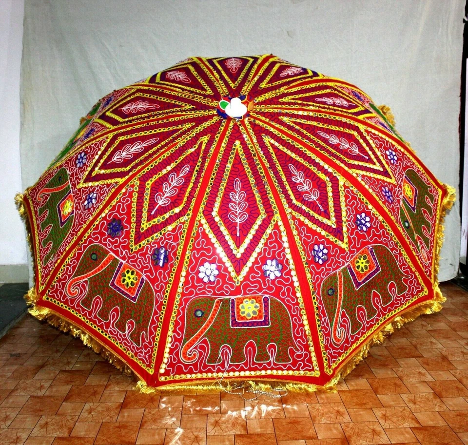 Paraguas de jardín indio hecho a mano para boda fiesta protección solar sombrilla grande Foto 3 de 4