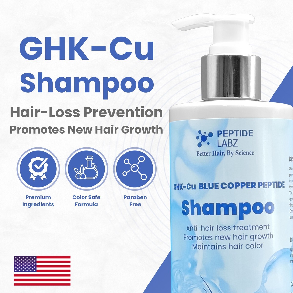 GHK-Cu Copper Peptide Shampoo - Anti-Hair Loss - Promotes New Hair