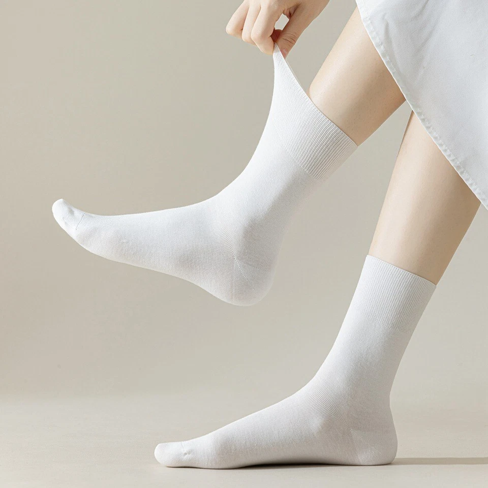 5 Pairs Women Solid Cotton Mid Calf Socks Thin Breathable Stretch Elastic Socks - Image 2 of 4