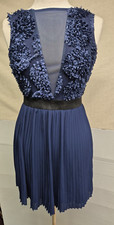 TFNC London Duena Mini Dress Navy Lined, Zip Closure, plated Skirt UK: 10