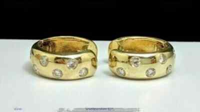 1.40CT Lab Created Bezel Set Womens Huggie Earrings 14K Yellow Gold Plated
