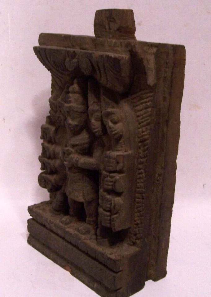 Antigua estatuilla asiática tallada a mano de madera Señor Vishnu adoración ídolo 9" bloque estatua Foto 3 de 4