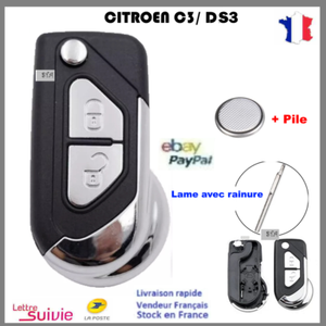 Coque Clé Télécommande Compatible Citroën C3, DS3 – Sans électronique, Pour Lame Rainurée HU83, @Pro-Plip