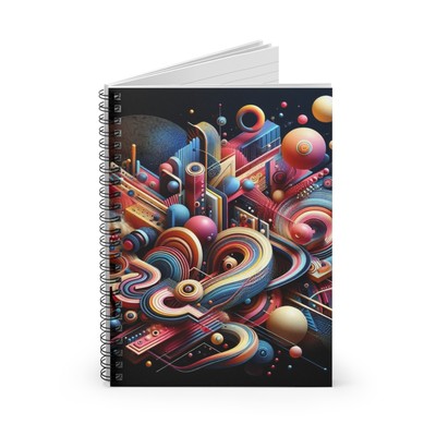 Spiral Notebook Ruled Line Colorful Shapes and Lines Abstract Design 7, Gift