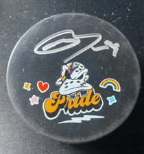 Max Jones Anaheim Ducks Autographed Hockey Puck - Pride Night