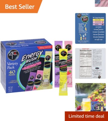 Energy Rush Electrolyte Stix Variety Pack - 40 Ct Lemonade, Strawberry, Grape