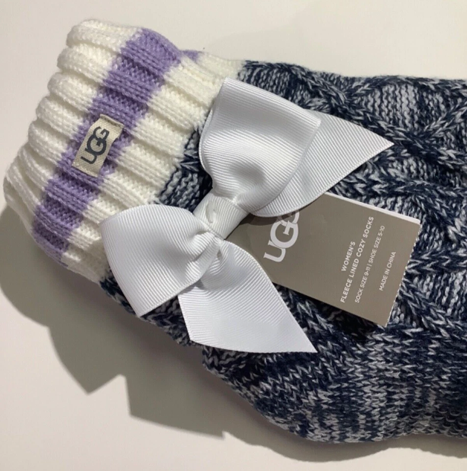 UGG Deedee Sherpa Forrado Tejido Cuarto Calcetines Botines Talla Única Gris Marl Lila Nuevo con Etiquetas Foto 2 de 4