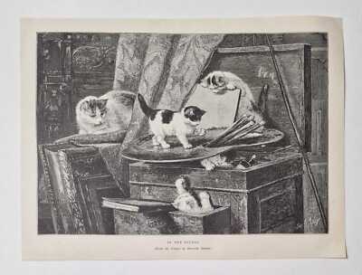 MAGAZINE OF ART In the Studio, 1882 Cats Lithograph Reproduction