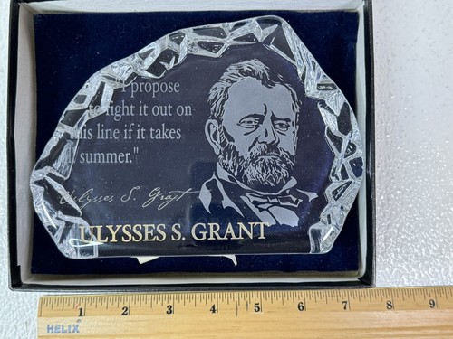 Ulysses S. Grant Iceburg Glass Plaque 7” X 5” W/Quote & Signature - Picture 13 of 16