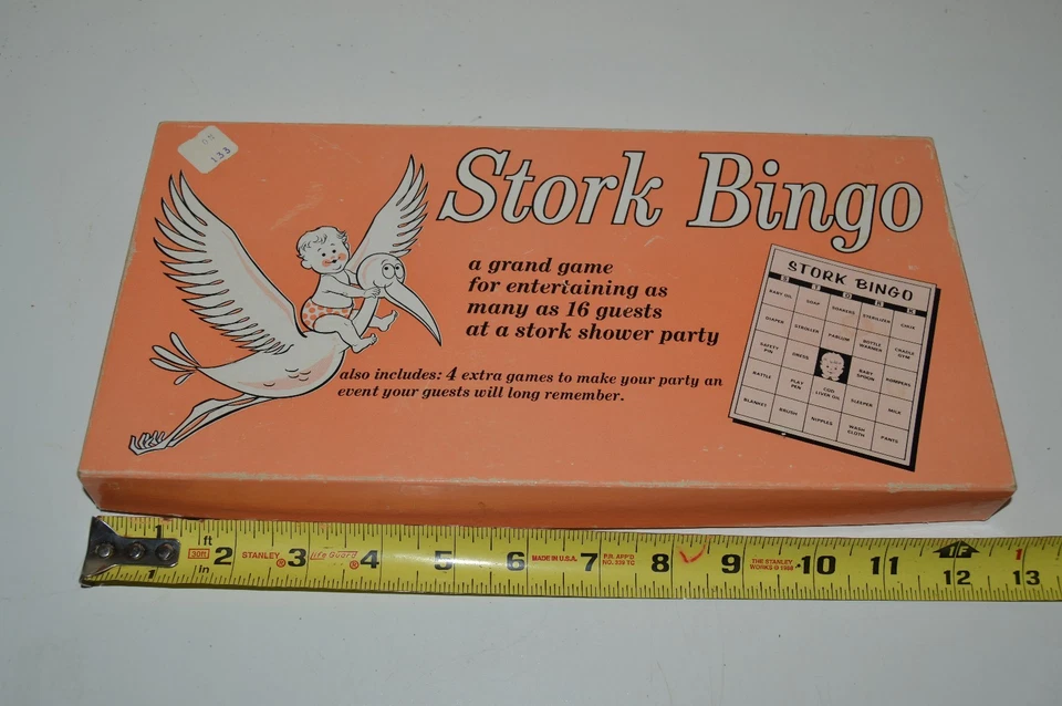Bonito Juego de Bingo Baby Shower Vintage 1974 Cigüeña Completo Raro Leister Game Co Inc Foto 2 de 4