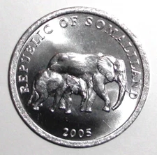 2005 Somaliland 5 shillings Coin Elephant with Baby Calf Animal Wildlife