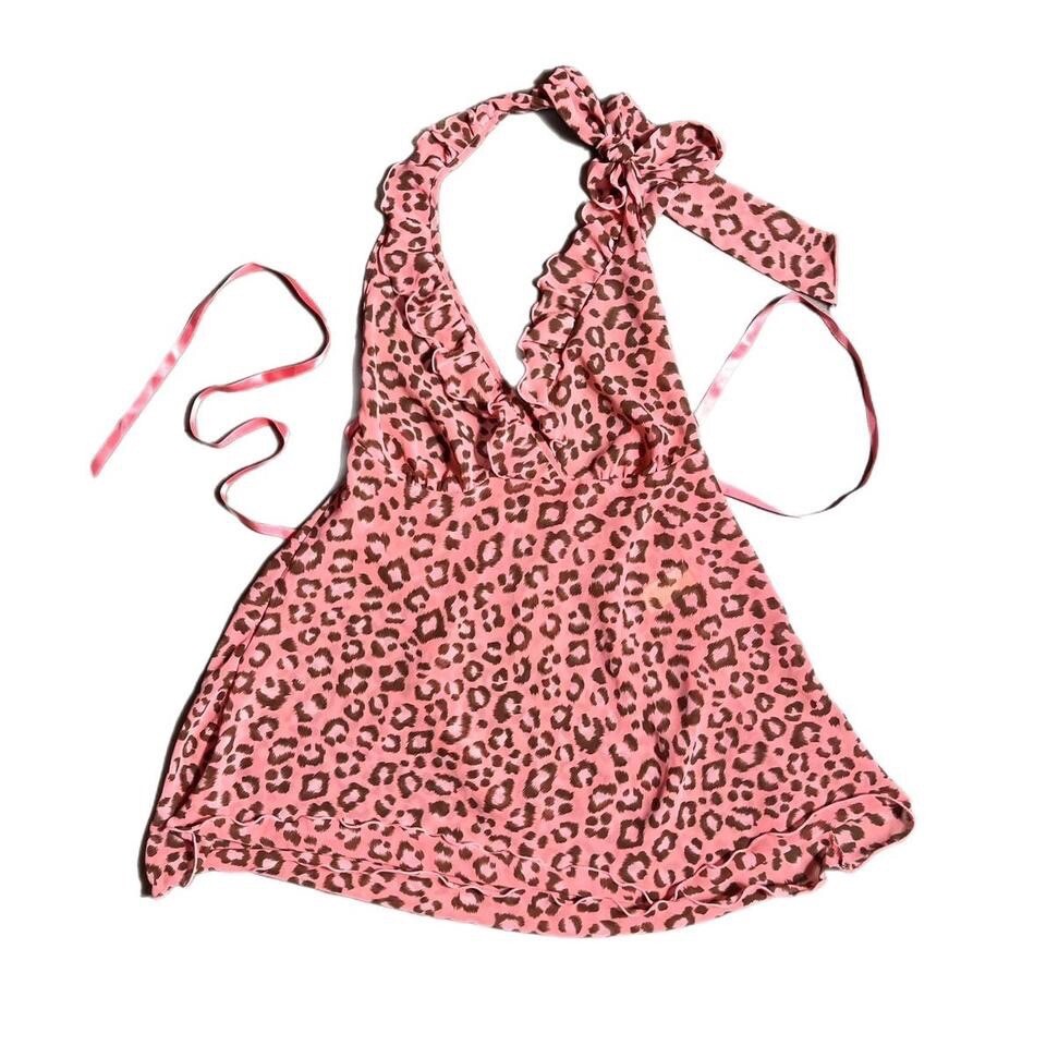 Plus Size Mocha Leopard Halter Teddy Flocked Mesh