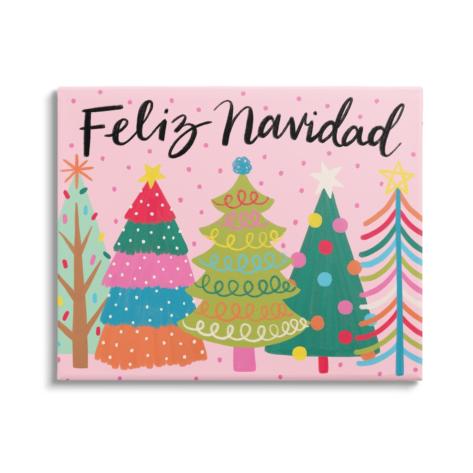 Stupell Feliz Navidad Whimsical Patterned Christmas Trees Ornaments Canvas Wall