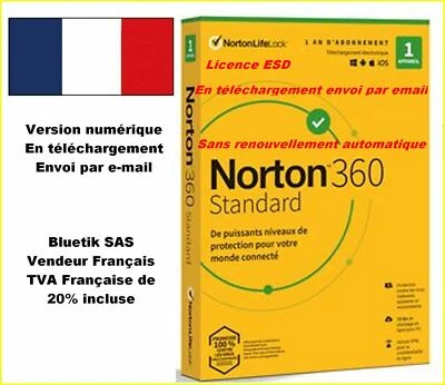 Sans CB - NORTON 360 STANDARD ESD 1 Appareil 1 AN 10GB CLOUD - par email