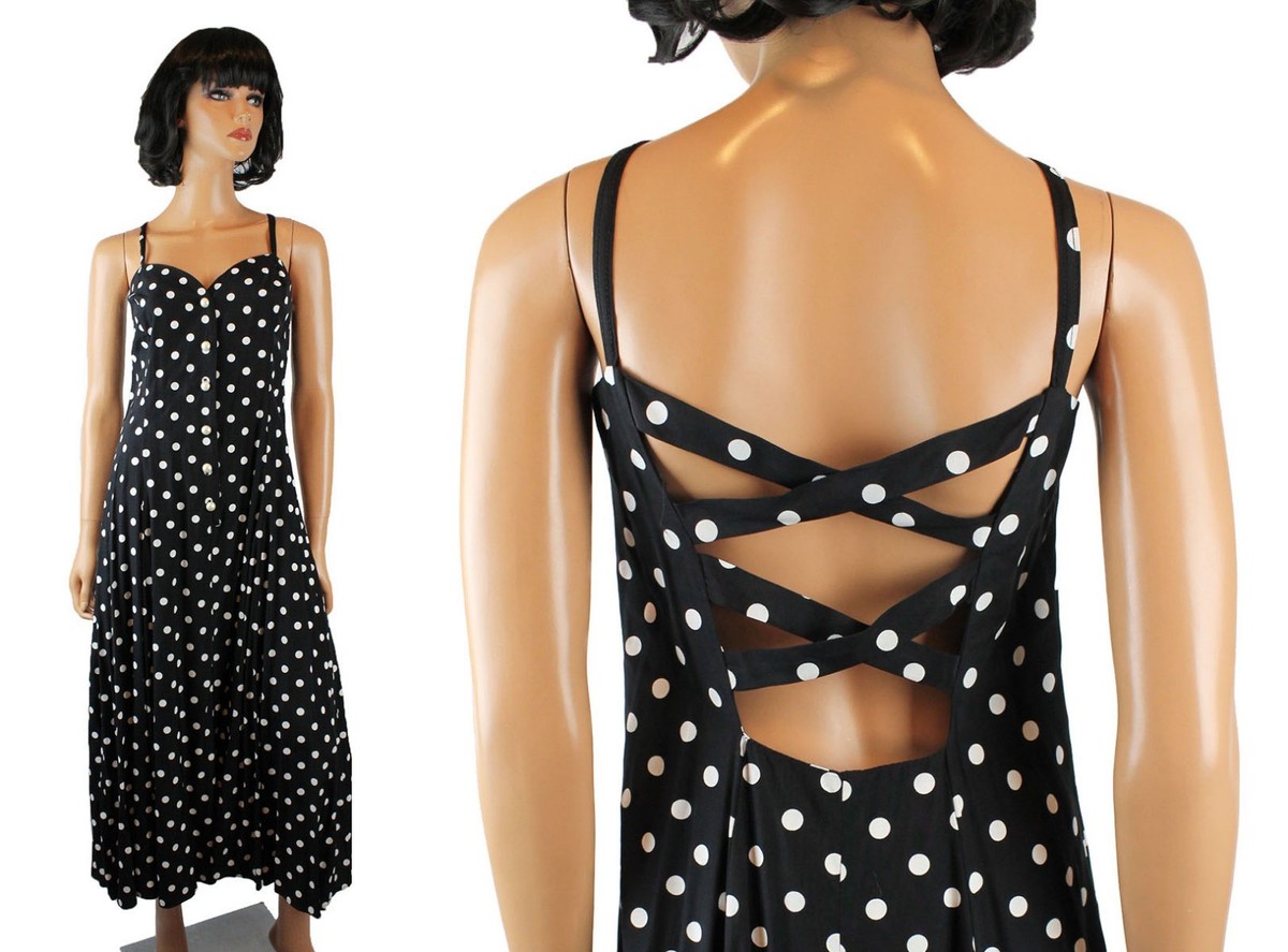 80s Cocktail Dress M 9 Long Black White Polka Dot Sleeveless Open Back Prom Gown | eBay 80s Cocktail Dress M 9 Long Black White Polka Dot Sleeveless Open Back Prom Gown | eBay