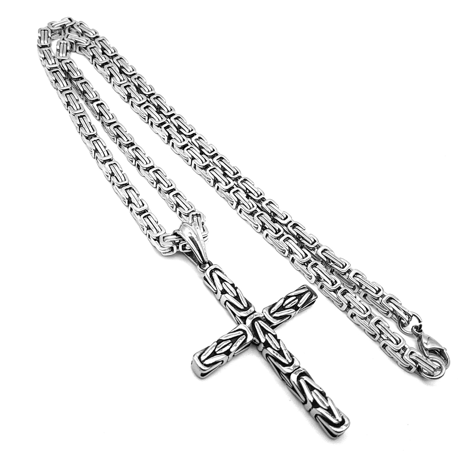 Edelstahl Kreuz Anhänger massiv mit Kette Königskette Herren Halskette (K-A005)