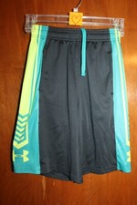 UNDER ARMOUR Boys' Small BASKETBALL/ATHLETIC SHORTS (gray/teal/yellow) perfect