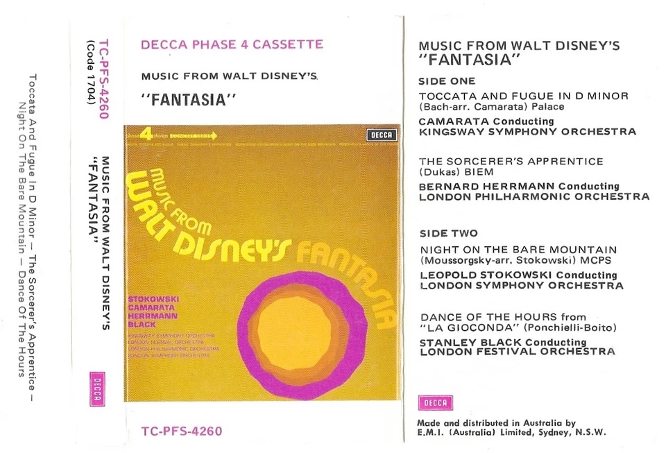 Music From Disneys Fantasia Decca 4 Phase Stereo Music Cassette Tape Free Post - Image 3 of 4