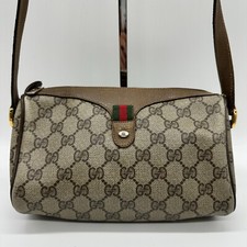 Vintage Gucci Shoulder Bag Sherry Line GG Beige PVC Purse Authentic