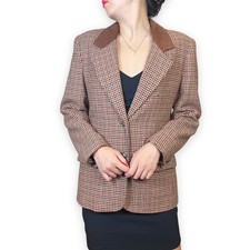 Vintage Koret Wool Suede Houndstooth Plaid Blazer Size 6