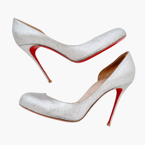 Christian Louboutin Helmour 100 Pumps EU 40 US 10 Silver Glitter High Heels - Picture 9 of 14