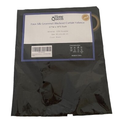 Home Queen Black Faux Silk Grommet Curtain Valance 37''x18'' Light Filtering NWT