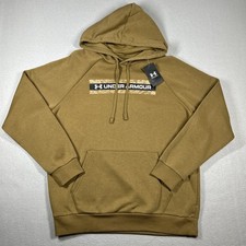 Under Armour Rival Fleece Men  s L Camo Logo Strip Tan Brown Hoodie 1386595 NWT