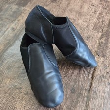 Jazz Shoes Kids 3.5 Black Leather Split Sole Slip On Dance Shoes