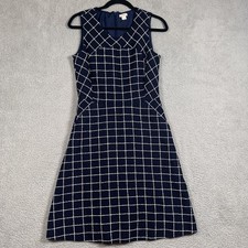 J Crew Dress Womens 6 Navy Blue White Windowpane Grid Sleeveless Lined G2668