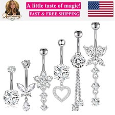 Surgical Stainless Steel Dangle Belly Button Rings for Women Belly Ring Dangl...