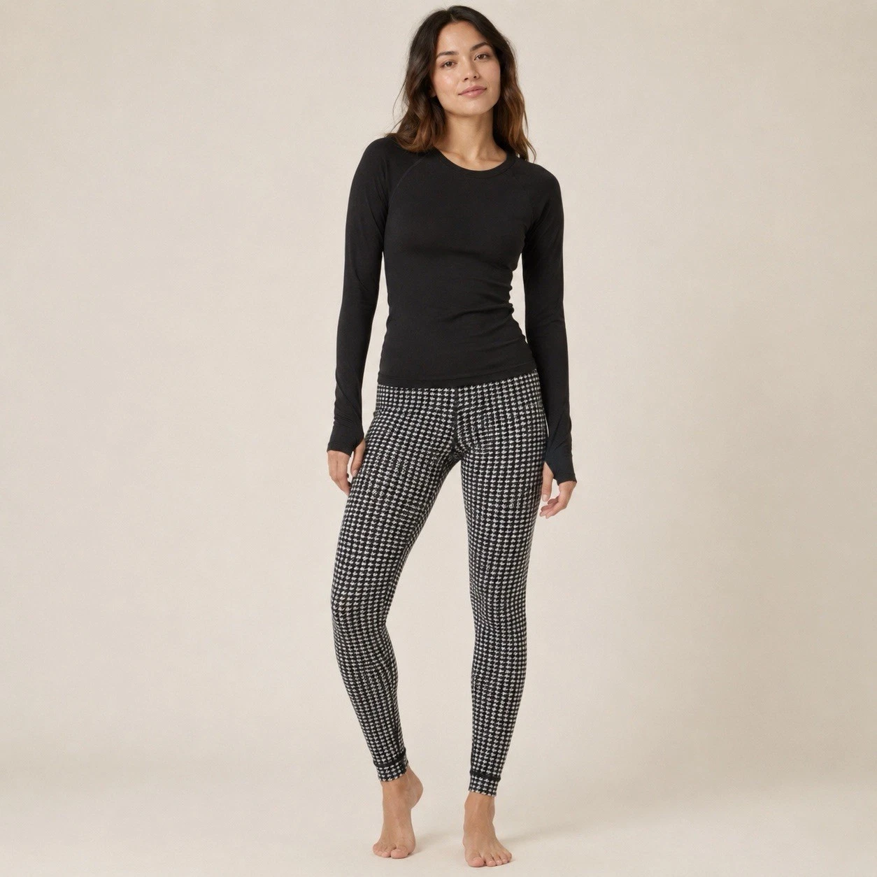 Smartwool Houndstooth Merino 250 Baselayer Leggings Black Gray Size Small