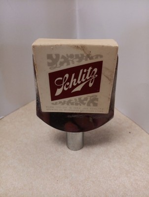 Vintage 1964 Schlitz Beer Tap Handle   Chrome & Ceramic Face 2.5'' x 3.75''