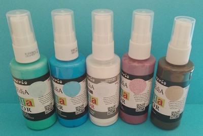 5er Set AQUA COLOR SPRAY MIX MEDIA STAMPERIA Brown Pearl Sky Water & Old Rose