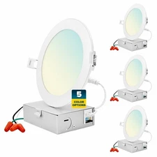 Sunperian 6" Ultra-Thin LED Recessed Light J-Box 5 Color Options 4 Pack