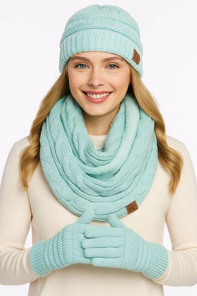 Guantes C.C Exclusivos Unisex Tejidos con Cable Invierno Cálidos Inteligentes Tacto Suave Color Sólido Foto 3 de 4