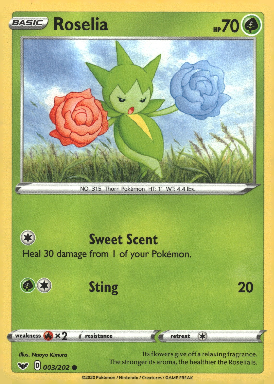 Pokemon SWSH01: Sword & Shield Base Set Roselia (003) #003/202