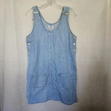 Sostanza Vintage Denim Sleeveless Small Jumper Dress Side Button Front Pockets