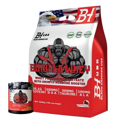 GORILLA Whey Protein 5KG Muscle Builder Lean Muscle FREE BCAA Black Hammer USA